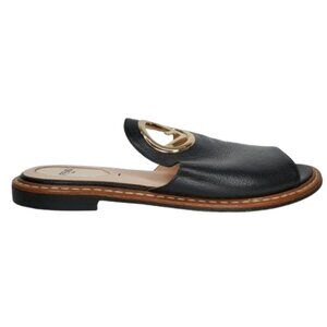 Fendi F Logo Leather Flat Slide Sandals